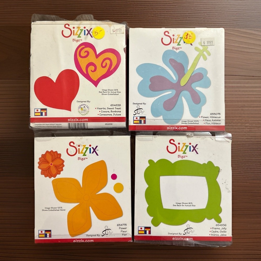 SIZZIX Bigz LOT OF 4 Frame, Jelly ‎ Flower, Hibiscus Hearts, Sweet Treat New